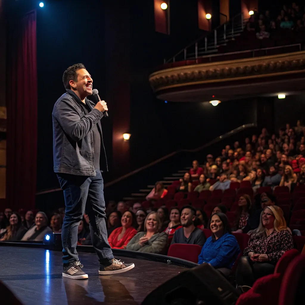 Comedian performing to a full house